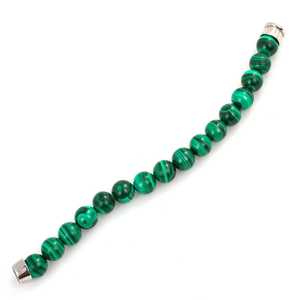 925 Sterling <b>Silver</b> Fashion <b>Bracelet</b> with Round Malachite Stone Elegant Beaded <b>Bangle</b> Design - Product Image 3