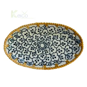 批发藤制沙漠果盘珍珠母镶嵌定制设计，适用于越南制造的家庭厨房和餐厅