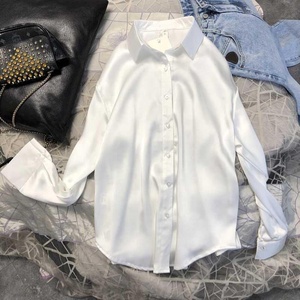 Men's Silk Satin <b>Dress</b> Shirt Solid Color Turn-down Collar Full Sleeve Formal Autumn Wear - Product Image 5