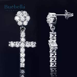 Venta caliente 925 Plata de Ley Iced Flower Cluster Cross Hoop Pendientes Lab Grown Diamond Hombres Hip Hop Style Gift - Product Image 3