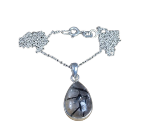Colgante de diseñador, regalo para ella, colgante de moda de rutilo negro, forma de pera de Plata de Ley 925, colgante de piedras preciosas hecho a mano, joyería - Product Image 1
