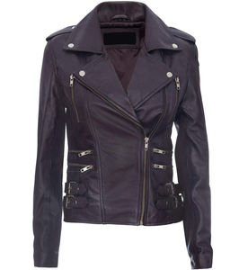 Buy Women'<b>s</b> Genuine Leather Moto <b>Jacket</b> Stand Collar Zipper Closure Full Sleeve Autumn Wear - Product Image 1