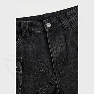 Jeans droits pour homme personnalisés style rétro délavé vintage avec broderie rivets sur les hanches – Collection été/hiver - Product Image 4