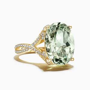 Elegante anillo de cóctel de diseñador clásico para boda, fiesta de jardín, corte ovalado, prasiolita Natural y corte redondo, ropa de boda con diamantes - Product Image 2