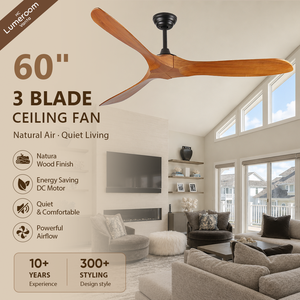 60 Inch 3 Blade <b>Ceiling</b> <b>Fan</b> with <b>Remote</b> <b>Control</b>, Solid Wood <b>Ceiling</b> <b>Fan</b>, DC Motor <b>Ceiling</b> <b>Fan</b> for Living Room Bedroom - Product Image 1