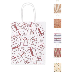 Medium Kraft Paper Shopping Bags Customizable Christmas & Party Favor Bags Bulk Pack White <b>Present</b> Paper <b>Box</b> - Product Image 2