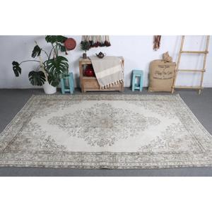 Tapis vintage 5,7x9 pieds, tapis persan turc en laine gris - Product Image 3