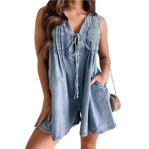 Moda Casual tejido Jeans mameluco hasta la rodilla aspecto elegante 100% algodón transpirable para venta en línea - Product Image 1