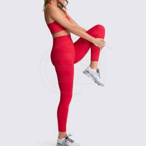 New Design Custom Logo Solid Front Women Yoga Set Elastic Waist Quick Dry Breathable High Quality Spandex/Polyester 2 Piece Set - Product Image 3