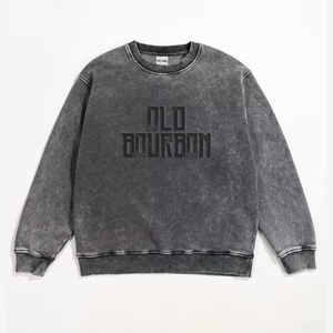 Sweat-shirt en éponge français personnalisé surdimensionné pull à col rond délavé au soleil poids lourd lavage à l'acide ourlet brut à manches longues sweat à capuche pour homme - Product Image 1