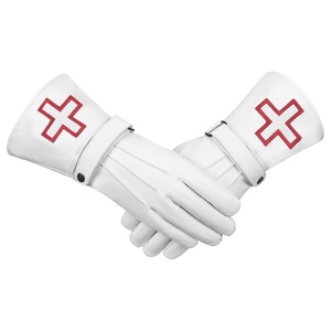 Gants maçonniques en cuir blanc brodé - Product Image 1
