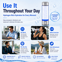 Bouteille d'eau hydrogénée intelligente 1400ppb, technologie d'électrolyse de l'eau par membrane d'échange de protons SPE PEM, ioniseur d'eau portable H2