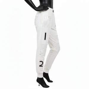 Pantalon de jogging pour femme de haute qualité en mélange de coton 280 GSM, molleton blanc avec poches latérales, logo thermocollé, pantalon pour femme - Product Image 3