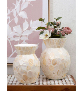 Mosaico de concha hecho a mano moderno, decoración del hogar, jarrón de nácar blanco iridiscente hecho a mano por artesano vietnamita - Product Image 4