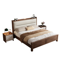 Meubles de chambre à coucher : Lit en bois massif chinois en noyer avec cadre moderne, lit en bois luxueux et extra-large.