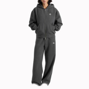 Ensemble jogging en molleton gris anthracite pour femmes avec fermeture éclair intégrale et taille élastique, deux pièces, pour la vente en gros en marque privée OEM - Product Image 2