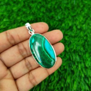 Collar con Colgante Bohemio de Plata de Ley 925 Chapado en Oro con Crisocola y Malaquita Natural de Moda para Mujer - Product Image 2