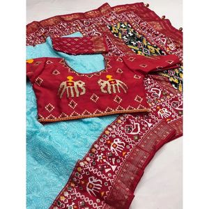 Ensemble de sari en georgette Zardozi pour femmes, 6 m avec pièce de chemisier, multicolore, fabriqué en Inde - Product Image 1