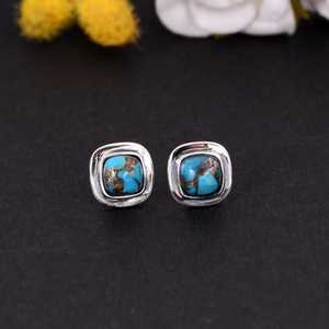 Copper Turquoise Sterling <b>Silver</b> Bezel Setting Luxury <b>Stud</b> <b>Earrings</b> for Women-Party Gift Boho Gemstone - Product Image 6