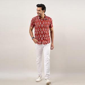 Men's Maroon Floral Striped Casual Shirt 100% Cotton Poplin Breathable Regular Fit Classic Summer ODM Denim Ethnic Shirt XL - Product Image 6