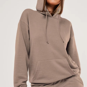 Ropa informal de algodón cómoda Sudadera con capucha de manga larga con pantalones para correr Conjunto de ropa deportiva de color sólido Conjunto de chándal de invierno para mujer - Product Image 5