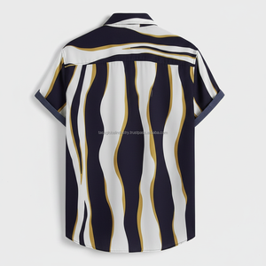 เสื้อเชิ้ตฮาวายลายคลื่นแนวตั้ง แขนสั้น ผ้าเนื้อนุ่ม ระบายอากาศได้ดี คุณภาพสูง เหมาะสำหรับวันหยุดฤดูร้อน เสื้อผ้าผู้ชาย - Product Image 2