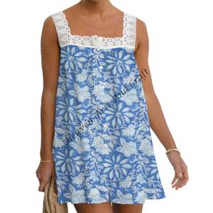 Eco-Friendly 100% Cotton Lace Top Floral Hand Block Print Style Short Lace Top Casual Party Wear Sleeveless Washable Girl <b>Dress</b> - Product Image 4