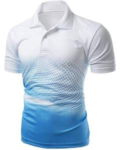 Camiseta Polo Personalizada para Hombre, Degradado Blanco y Azul Cielo, Manga Corta, Transpirable, con Estampado de Malla, Informal, para Golf y Deportes - Product Image 1