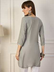 Most Selling Lightweight Daily Wear Short <b>Kurtis</b> with Daily Use Thread Embroidery Design Modern Tunic for Casual use For Export - Product Image 6