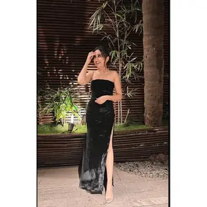 Trending Women Off Shoulder Black Slit Dress Available at Affordable Price from Indian Manufacturer