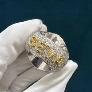 Iced Out Custom letter Circle Design Sterling <b>Silver</b> Rhodium Plated VVS Moissanite Diamond <b>Statement</b> Cocktail <b>Ring</b> For Unisex - Product Image 3