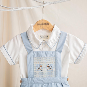 Stephen, 2 piezas, ropa de algodón para niños, blanco y azul, bordado a máquina, mono de animales y ropa corta de verano para bebés, venta al por mayor - Product Image 3