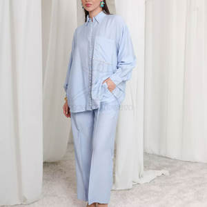 Conjunto Casual de Algodón 100% Suave, Camisa con Botones y Pantalón, para Salidas de Verano, Ecológico, Ligero y de Secado Rápido, para Mujer - Product Image 1