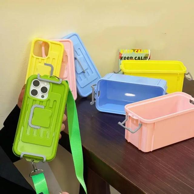 2024 New Portable Candy Color Cosmetic Storage Box with Strap Full Protection Phone Case for iPhone 11 12 13 14 15 Pro Max Plus