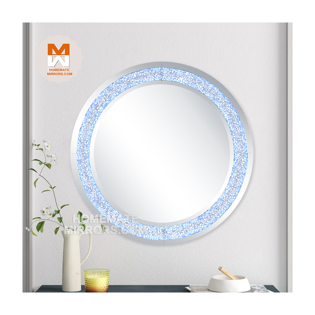 Popular Cheap Round Silver Decor Wall Mirror with Diamonds LED