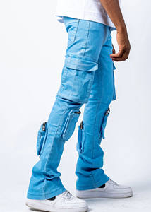 Best Quality Washed Distressed Cargo Pockets Men's <b>Denim</b> Pants Streetwear Raw Edge Light Wash <b>Stretch</b> <b>Denim</b> Jeans Pants for Men - Product Image 3