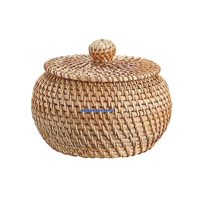 Cesta de Almacenamiento Apilable de Mimbre de Primera Calidad, Tejida con Yute, Biodegradable, con Aspecto de Ratán, Redonda - Product Image 1