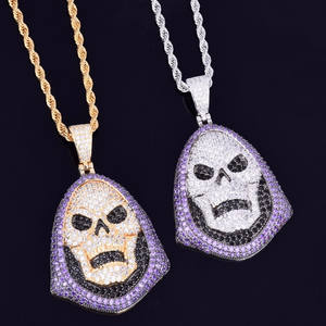 High Quality 925 Sterling Silver Lab Grown Cut Diamonds Fully Bust Pendant Gold <b>Skull</b> Rhodium Plated Fine Pendants - Product Image 3