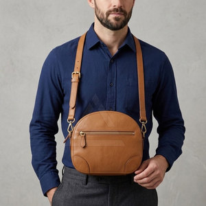 Bolso bandolera de cuero genuino, diseño compacto con correa ajustable para viajes y uso casual - Product Image 5