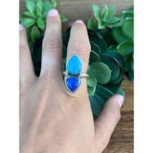 Greg Perry Fine Sterling <b>Silver</b> <b>Ring</b> Lapis & Kingman Turquoise Bezel Setting Size 9 <b>Statement</b> <b>Ring</b> for Everyday Wear - Product Image 2