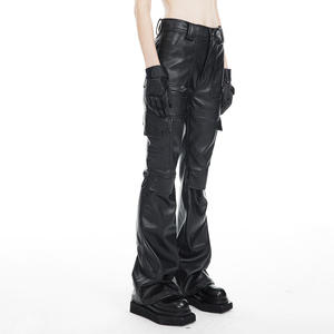 Compre al por Mayor Pantalones Cargo de PU para Mujer, Cintura Media, Corte Holgado, Estilo Utilitario con Bolsillos, Color Sólido, para Otoño - Product Image 6