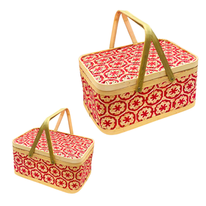 Paniers de rangement rectangulaires en bambou tressés à la main, style vintage, multi-usages, avec motifs floraux, pour présentation en magasin et cadeaux - Product Image 1