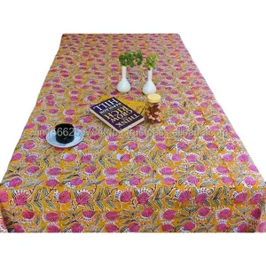 Naranja Bubblegum Rosa indio mano bloque Floral impreso algodón mantel cubierta de mesa conjunto boda eventos hogar