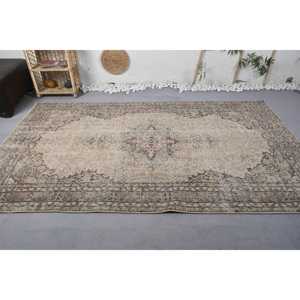 Alfombra clásica de lana turca Vintage Beige 5,6X9,4 pies, diseño de retales de tejido plano bohemio para sala de estar, pasillo, respaldo de látex, yute - Product Image 3