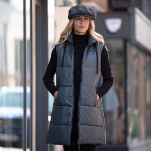 แจ็กเก็ตยาวหนังปลาปักเป้าถอดออกได้มีฮู้ดซิปกระดุมสีเทาสำหรับฤดูหนาว - Product Image 2