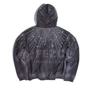 Pull tendance décontracté pour homme, style streetwear, avec capuche, respirant, en mélange polyester/coton, orné de strass, idéal pour l'hiver - Product Image 2
