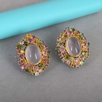 Clous d'oreilles ovales en pierre précieuse, Quartz Rose, clous en argent Sterling 925, trouver des bijoux de mariage délicats, fournisseur