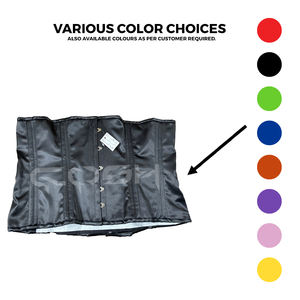 Corset Waspie à torse court en satin noir à double armature en acier robuste, fournisseur de corsets - Product Image 4