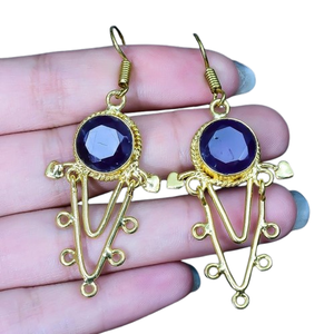 925 estampillé en argent Sterling massif fait à la main pierres précieuses améthyste boucles d'oreilles meilleur cadeau de mariage balancent bijoux pour les filles - Product Image 1