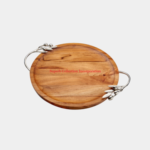 Meilleures ventes Ware d'hôtel Plateau carré en bois à poignée dorée solide pour la restauration Plateau de service à biscuits pour desserts et collations - Product Image 5